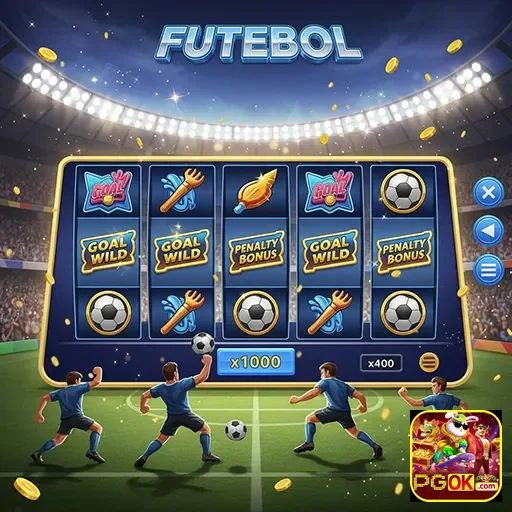 Imagem de um jogo de slot temático de futebol disponível no pgok.